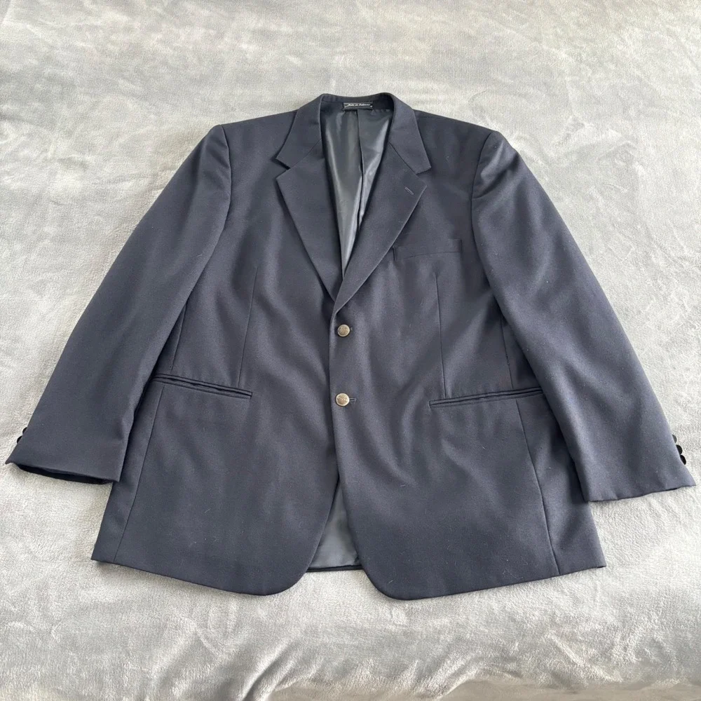 Bert Pulitzer Mens Classic Navy Blazer Wool Blend Gold ButtonsCasual Jacket‎ 46L